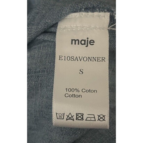 Maje Denim Blue Puff Sleeve Mini Dress Small Boho Western Button Front Coastal - Picture 7 of 7